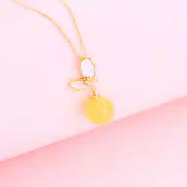 琳琯瑛 新式中国风项链 海贝款圆珠 蝴蝶款轻奢贵气 琥珀蜜蜡 玉石吊坠 女款 琥珀蜜蜡 礼物