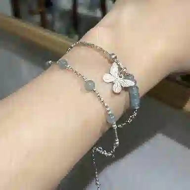 琳琯瑛 新中式国风小众设计高级感轻奢气质碎银好运蝴蝶蓝水危料 糯冰 翡翠手链 女款