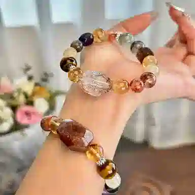 琳琯瑛 宝草莓晶绿发晶黄塔晶红胶花银曜石天然 粉水晶 手饰手串 女款