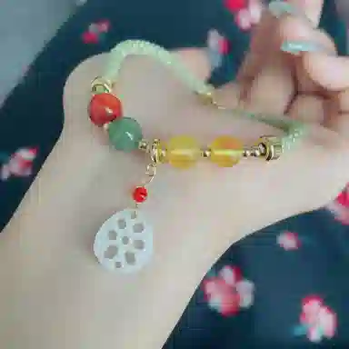 琳琯瑛 校园少女风 佳藕天成编制手绳配和田玉朱砂圆珠 蜜蜡 玉石手链 女款 琥珀蜜蜡