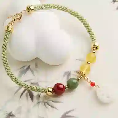 琳琯瑛 校园少女风 佳藕天成编制手绳配和田玉朱砂圆珠 蜜蜡 玉石手链 女款 琥珀蜜蜡