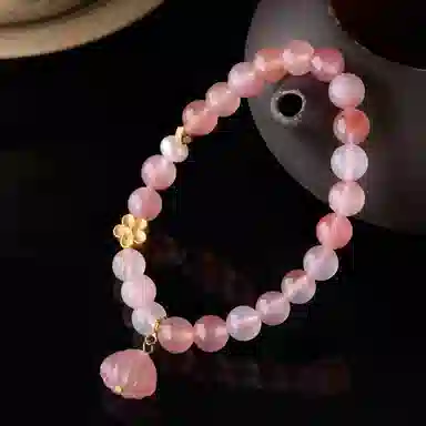 琳琯瑛 新中式国风校园学生圆珠 粉色事半功贝桃花 玛瑙 玉石手串 女款 玛瑙