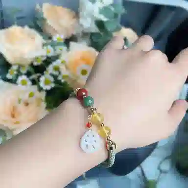 琳琯瑛 校园少女风 佳藕天成编制手绳配和田玉朱砂圆珠 蜜蜡 玉石手链 女款 琥珀蜜蜡