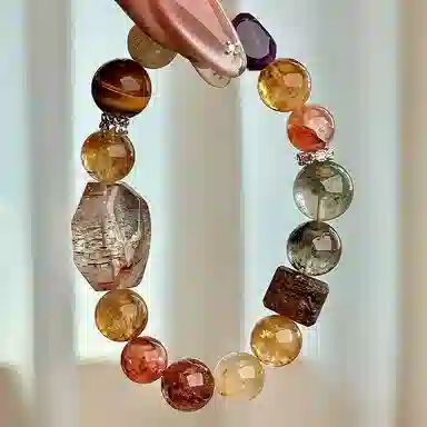 琳琯瑛 宝草莓晶绿发晶黄塔晶红胶花银曜石天然 粉水晶 手饰手串 女款