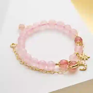 琳琯瑛 校园风 粉色行星 可爱手饰 草莓晶 玉石手串 女款 水晶