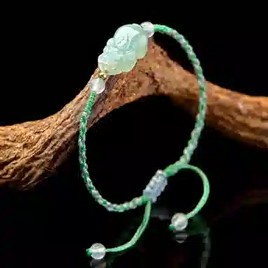 琳琯瑛 精美貔貅编织绳 糯种 翡翠手链 女款