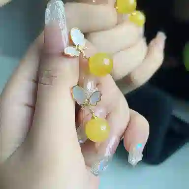 琳琯瑛 中式国风圆珠一对蝴蝶款气质宫廷古典 贝壳蜜蜡 玉石耳钉 女款 琥珀蜜蜡 礼物