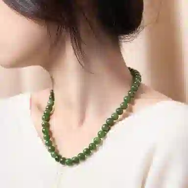 琳琯瑛 菠菜绿佛珠串圆珠 和田玉 和田玉项链 女款 碧玉