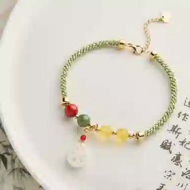 琳琯瑛 校园少女风 佳藕天成编制手绳配和田玉朱砂圆珠 蜜蜡 玉石手链 女款 琥珀蜜蜡