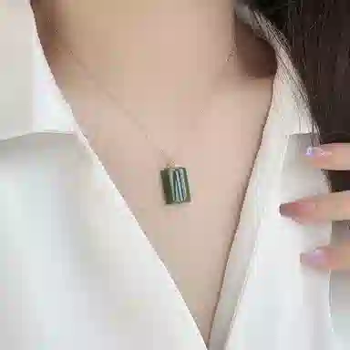 琳琯瑛 新中式国风平安无事牌方牌 和田玉 和田玉吊坠 女款 碧玉