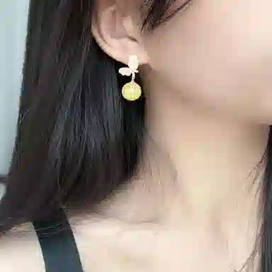 琳琯瑛 中式国风圆珠一对蝴蝶款气质宫廷古典 贝壳蜜蜡 玉石耳钉 女款 琥珀蜜蜡 礼物