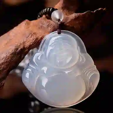 琳琯瑛白冰佛公玉髓吊坠玉佛白色大肚笑佛水晶圆珠项链玉坠男女同款