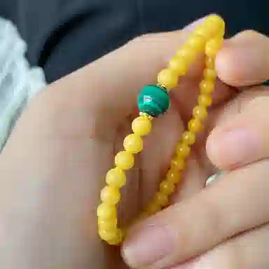 琳琯瑛 中国风古风超高品质 一点翠 圆珠孔雀石 蜜蜡 玉石手串 男女同款情侣款