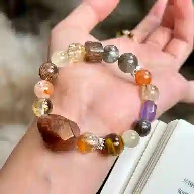 琳琯瑛 宝草莓晶绿发晶黄塔晶红胶花银曜石天然 粉水晶 手饰手串 女款