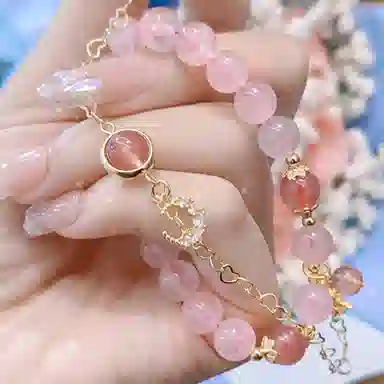 琳琯瑛 校园风 粉色行星 可爱手饰 草莓晶 玉石手串 女款 水晶