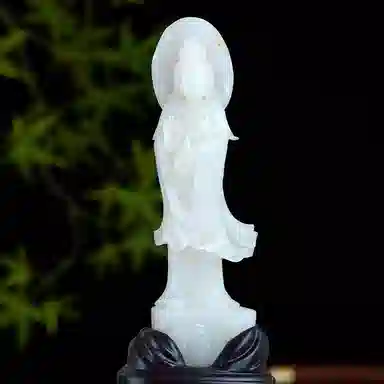 琳琯瑛 玉雕大师收藏级手工雕刻平安 杨柳观音菩萨 和田玉摆件 白玉 男女同款情侣款