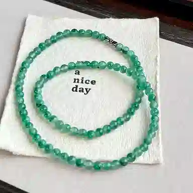 琳琯瑛 新中式浓绿小米珠链轻奢百搭天然 非洲翠 项链 女款