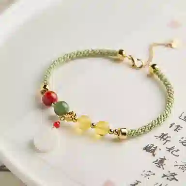 琳琯瑛 校园少女风 佳藕天成编制手绳配和田玉朱砂圆珠 蜜蜡 玉石手链 女款 琥珀蜜蜡