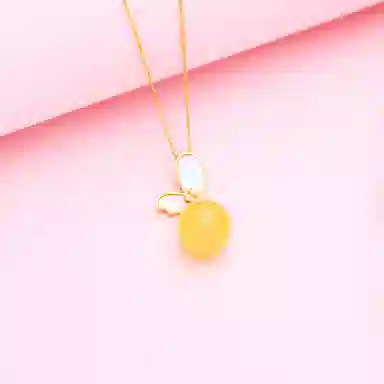 琳琯瑛 新式中国风项链 海贝款圆珠 蝴蝶款轻奢贵气 琥珀蜜蜡 玉石吊坠 女款 琥珀蜜蜡 礼物