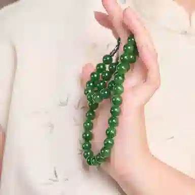 琳琯瑛 菠菜绿佛珠串圆珠 和田玉 和田玉项链 女款 碧玉