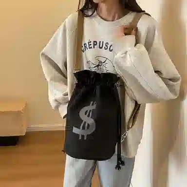 多用帆布包潮牌个性束口水桶包男女单肩斜挎包日系百搭学生双肩包