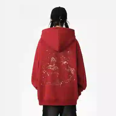 Qnxeey Vintage Ink Print Hoodie