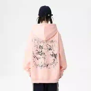 Qnxeey Vintage Ink Print Hoodie
