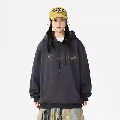 Qnxeey Vintage Ink Print Hoodie