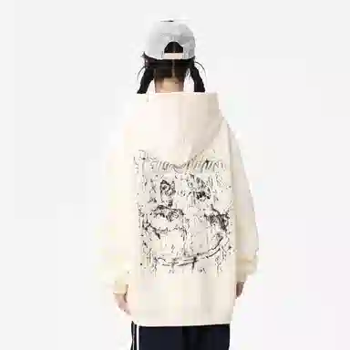 Qnxeey Vintage Ink Print Hoodie