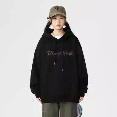 Qnxeey Vintage Ink Print Hoodie