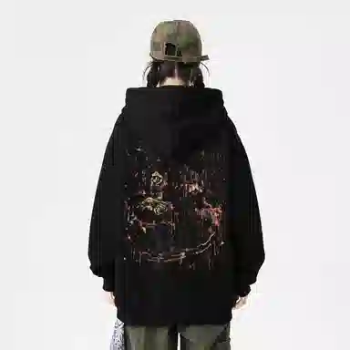 Qnxeey Vintage Ink Print Hoodie