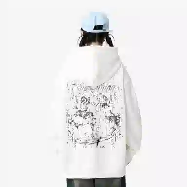 Qnxeey Vintage Ink Print Hoodie