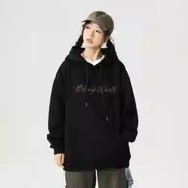 Qnxeey Vintage Ink Print Hoodie