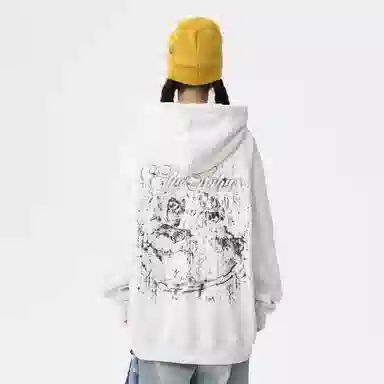 Qnxeey Vintage Ink Print Hoodie