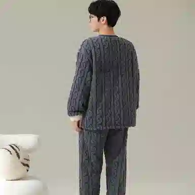 兰缪 新婚喜庆珊瑚绒加绒加厚本命年保暖长袖长裤睡衣套装 男款 红色