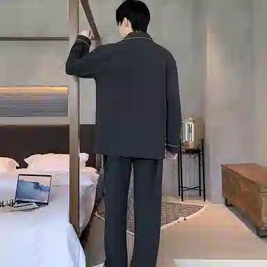 兰缪 保暖长袖长裤翻领开衫可外穿家居服睡衣套装 男款 图片色