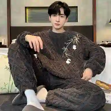 兰缪 加厚保暖舒适长袖长裤家居睡衣套装 男款 深灰色