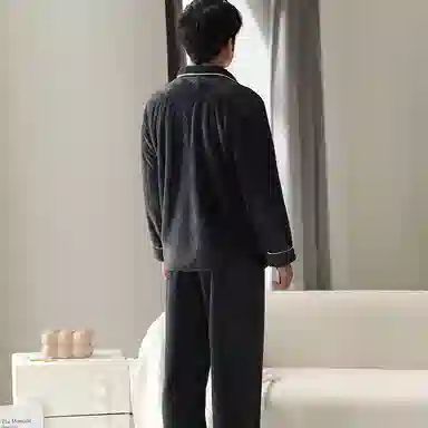 兰缪 保暖加厚舒适长袖长裤家居睡衣套装 男款 深灰色