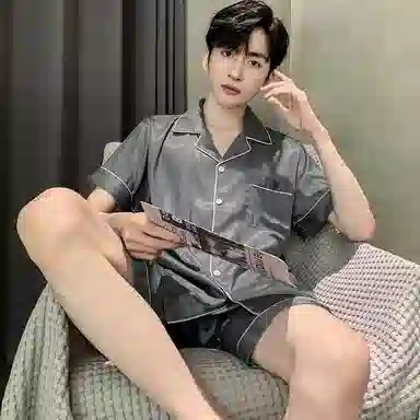 兰缪 夏季冰丝短袖时尚休闲短裤睡衣套装 男款 黑色