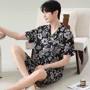 兰缪 短袖短裤薄款家居服可外穿睡衣套装 男款