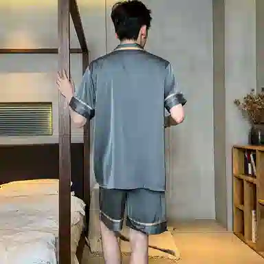 兰缪 夏季冰丝短袖时尚休闲短裤睡衣套装 男款 黑色