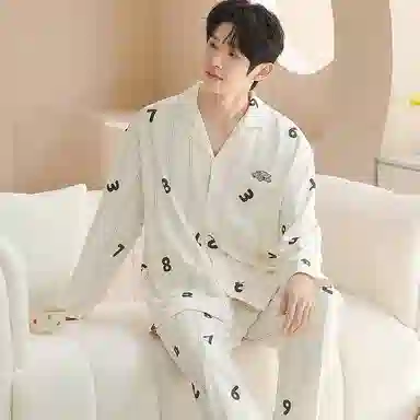 兰缪 男士春秋季纯棉开衫长袖休闲男生可外穿翻领家居服睡衣套装 男款
