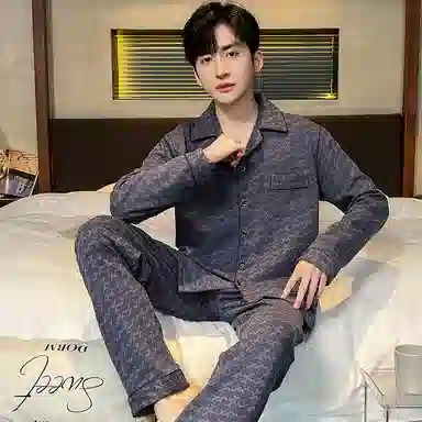 兰缪 休闲舒适亲肤长袖长裤家居服睡衣套装 男款 藏青色