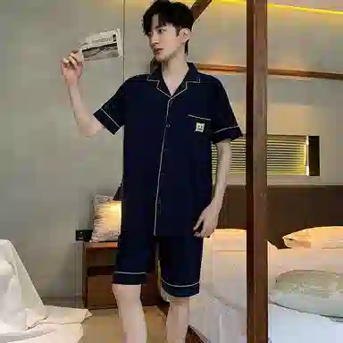 兰缪 凉感休闲短袖上衣居家服五分裤睡衣套装 男款 图片色