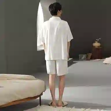 兰缪 凉感舒适透气短袖上衣可外穿家居服五分裤睡衣套装 男款 图片色