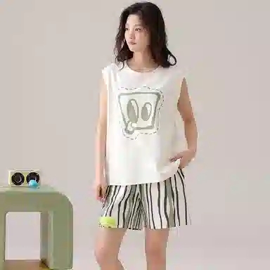 兰缪 纯棉薄款大码家居服睡衣套装 女款 图片色