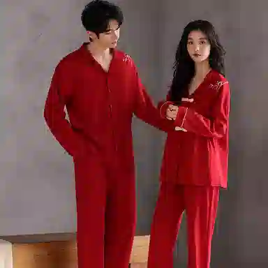 兰缪 长袖结婚新婚喜庆本命年长裤睡衣套装 女款 红色