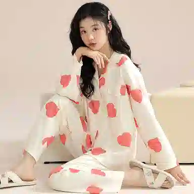 兰缪 甜美休闲开衫长袖长裤睡衣套装 女款 图片色
