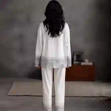 兰缪 舒适休闲透气带胸垫长袖长裤可外穿家居服睡衣套装 女款 图色