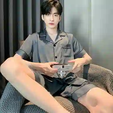 兰缪 夏季冰丝短袖时尚休闲短裤睡衣套装 男款 黑色